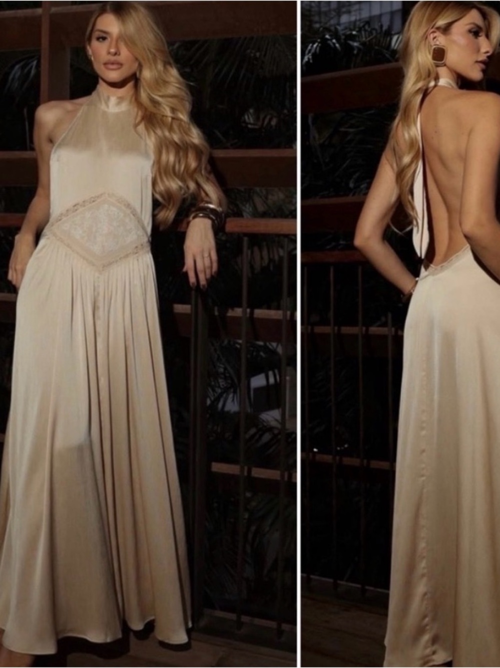 Zara Cream Backless Halter Maxi Dress